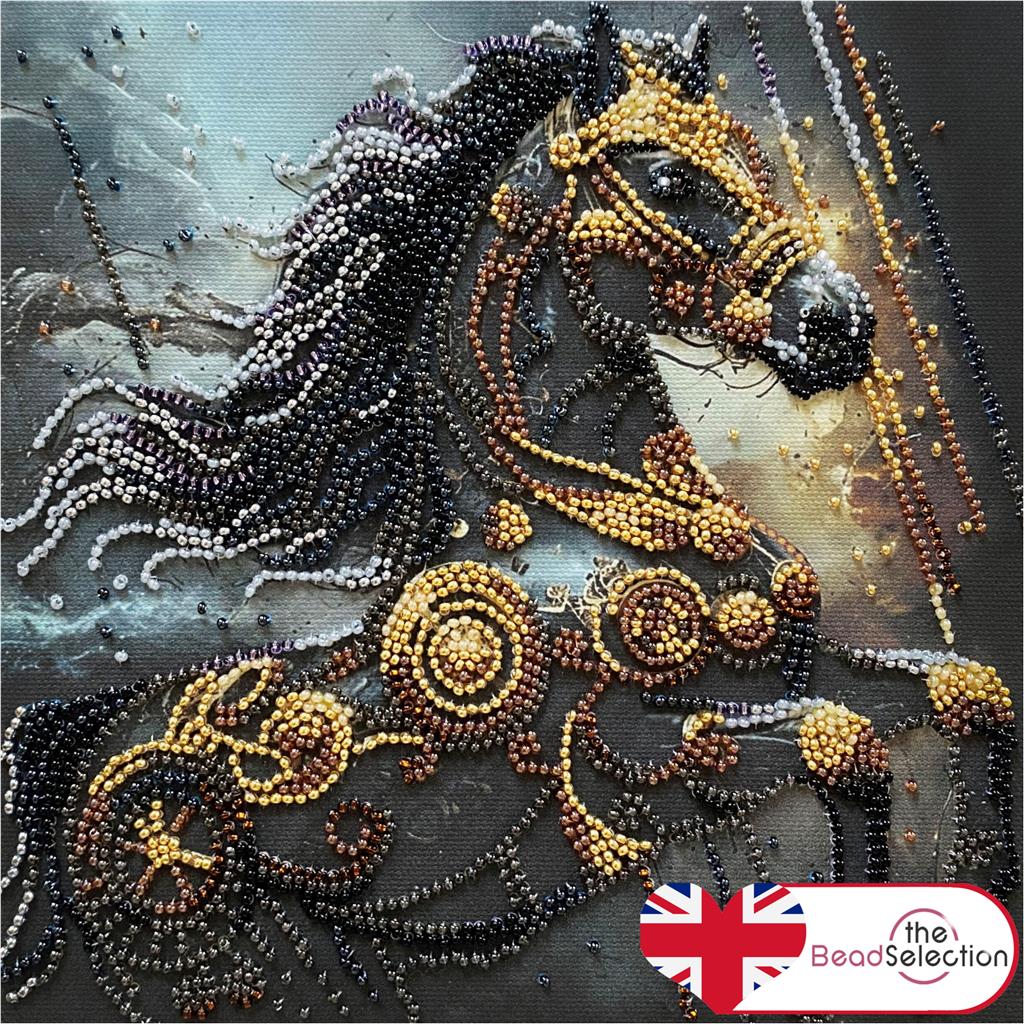 DARK LIGHTNING HORSE ABRIS ART BEAD EMBROIDERY KIT 20cm x 20cm ( AMB-129)