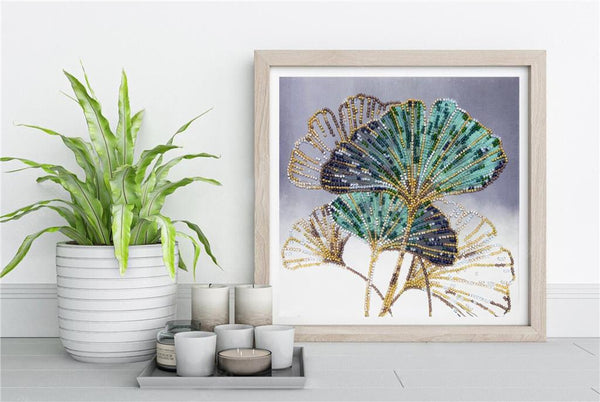 EMERALD LEAVES ABRIS ART BEAD EMBROIDERY KIT 20cm x 20cm ( AMB-087)