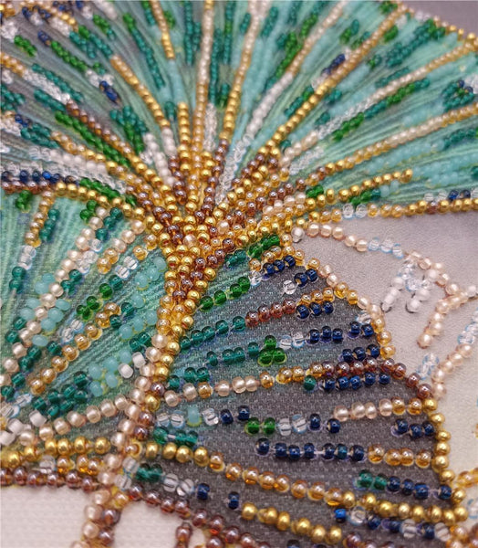 EMERALD LEAVES ABRIS ART BEAD EMBROIDERY KIT 20cm x 20cm ( AMB-087)