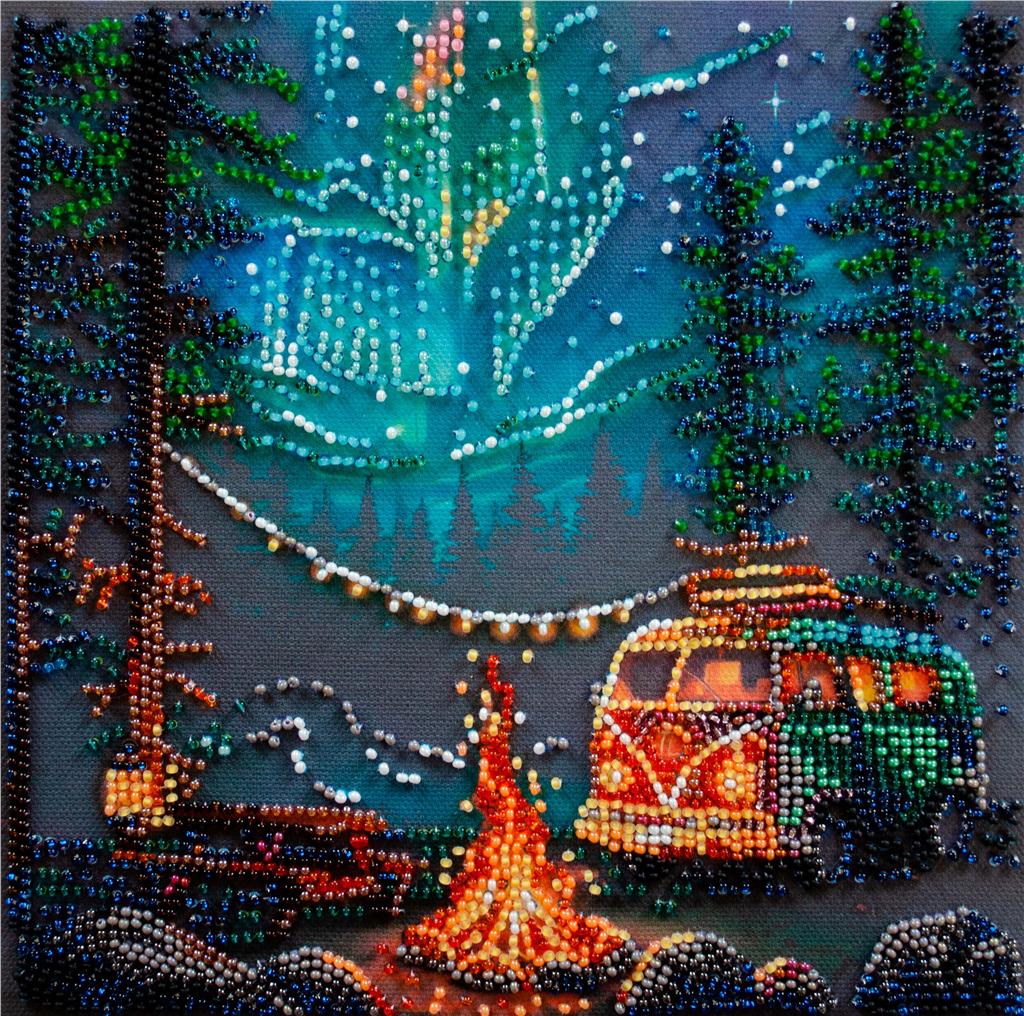 CAMPING UNDER THE STARS ABRIS ART BEAD EMBROIDERY KIT 20cm x 20cm ( AMB-118)
