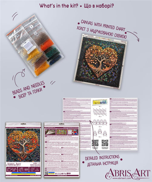 WARM FEELINGS TREE ABRIS ART BEAD EMBROIDERY KIT 20cm x 20cm ( AMB-119)