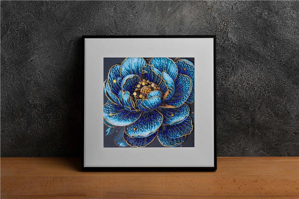 LUXURIOUS BLUE FLOWER ABRIS ART BEAD EMBROIDERY KIT 20cm x 20cm ( AMB-124)