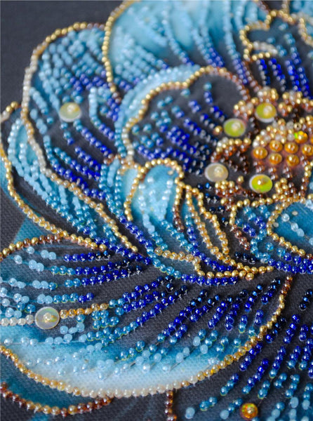 LUXURIOUS BLUE FLOWER ABRIS ART BEAD EMBROIDERY KIT 20cm x 20cm ( AMB-124)