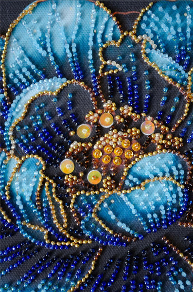 LUXURIOUS BLUE FLOWER ABRIS ART BEAD EMBROIDERY KIT 20cm x 20cm ( AMB-124)