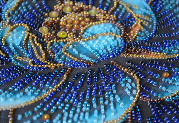 LUXURIOUS BLUE FLOWER ABRIS ART BEAD EMBROIDERY KIT 20cm x 20cm ( AMB-124)