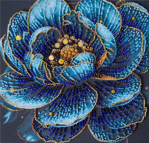 LUXURIOUS BLUE FLOWER ABRIS ART BEAD EMBROIDERY KIT 20cm x 20cm ( AMB-124)