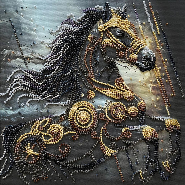 DARK LIGHTNING HORSE ABRIS ART BEAD EMBROIDERY KIT 20cm x 20cm ( AMB-129)