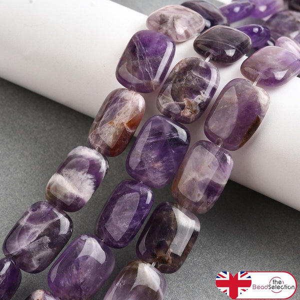 6 Large Amethyst Gemstone Flat Rectangle Beads 18mmx 13mm GS229
