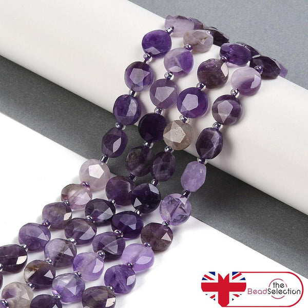 10 Natural Amethyst Gemstone Faceted Flat Round Disc Beads 10mm GS230