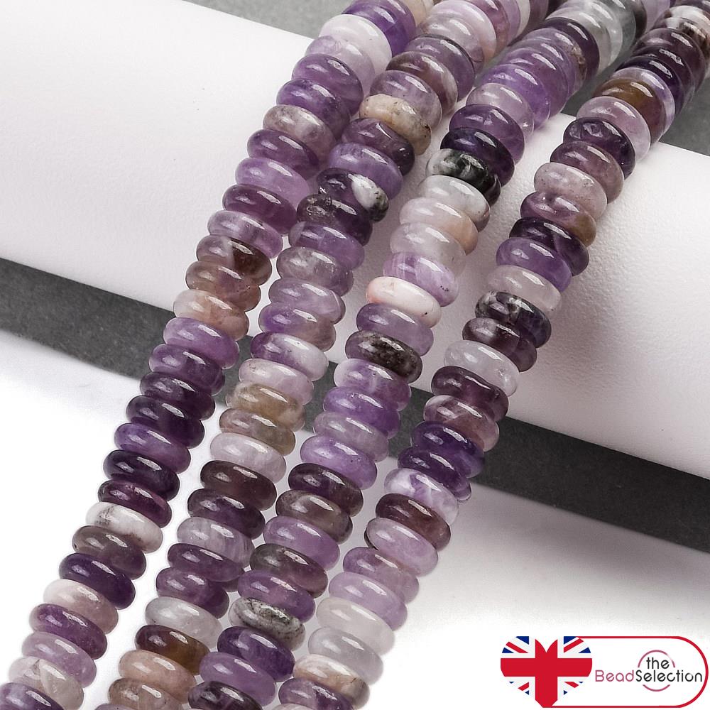 50 Amethyst Gemstone Rondelle Flat Round Beads 6mm x 2mm GS223