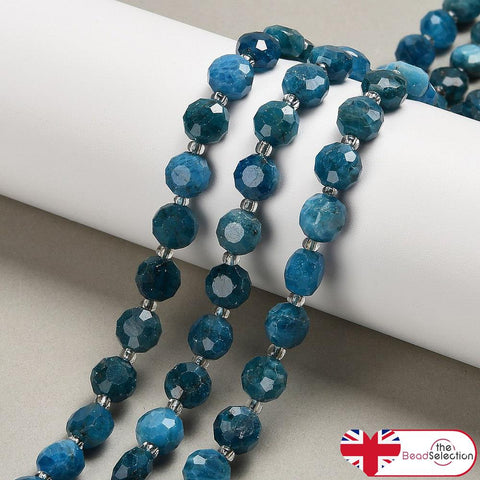 10 Natural Blue Apatite Gemstone Faceted Flat Round Beads 8mm x 8mm GS215