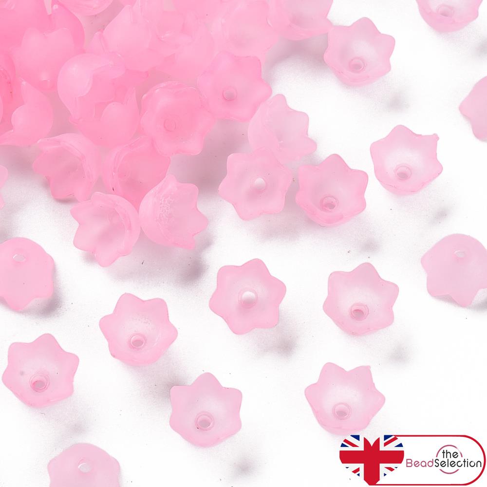 50 Flower Beads BABY PINK Frosted Lucite Acrylic Bell Cup 10mm LUC80