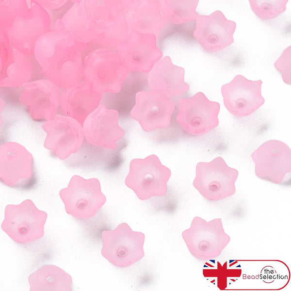 50 Flower Beads BABY PINK Frosted Lucite Acrylic Bell Cup 10mm LUC80