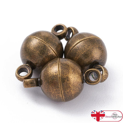 5 Magnetic Clasps Round Ball 11.5mm x 6mm Very Strong Bronze Plated AF48