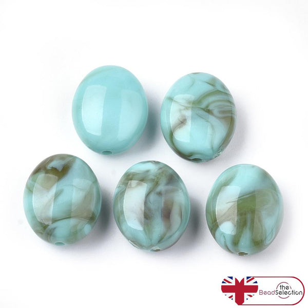 5 LARGE ACRYLIC FOCAL BEADS 20mm x 16mm CYAN TEAL HOLE 1.5mm ACR248