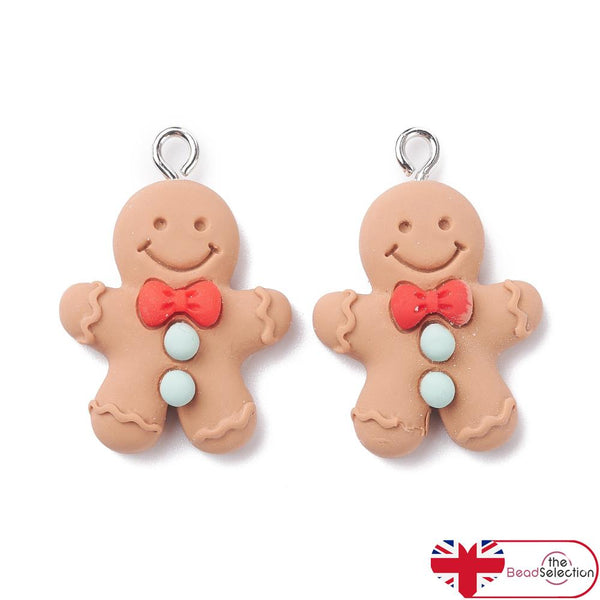 5 Xmas Gingerbread Man Resin Charms Pendants 28mm Kawaii Jewellery Making C336