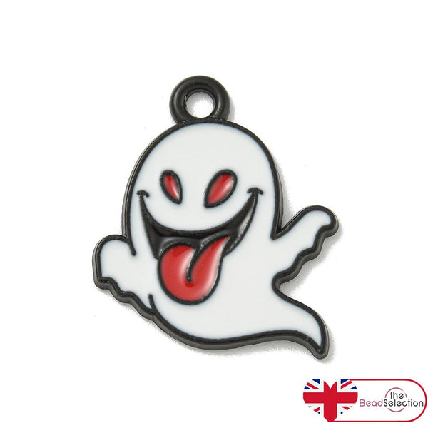 5 Halloween Ghost Enamel Charms Pendant 19mm Jewellery Making C330