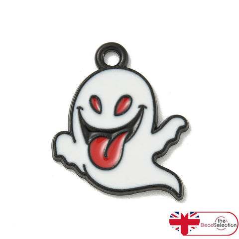 5 Halloween Ghost Enamel Charms Pendant 19mm Jewellery Making C330