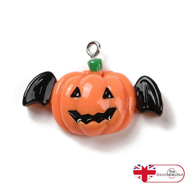 5 Halloween Pumpkin Bat Resin Charms Pendant 23mm Jewellery Making C332