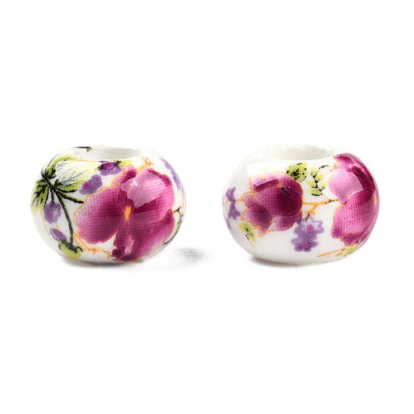 10 ROSE FLOWER PORCELAIN BEADS 13mm PINK PURPLE LARGE HOLE 5mm GLS24