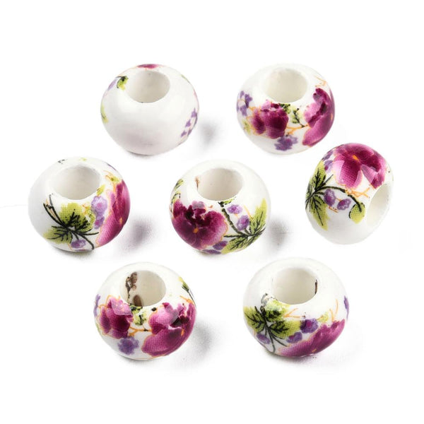 10 ROSE FLOWER PORCELAIN BEADS 13mm PINK PURPLE LARGE HOLE 5mm GLS24