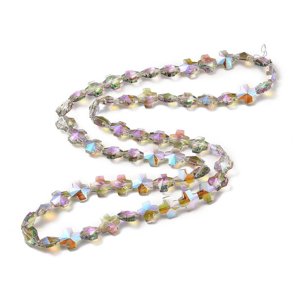 10 CROSS GLASS CRYSTAL BEADS PENDANTS 14mm RAINBOW AB LUSTRE GLS228