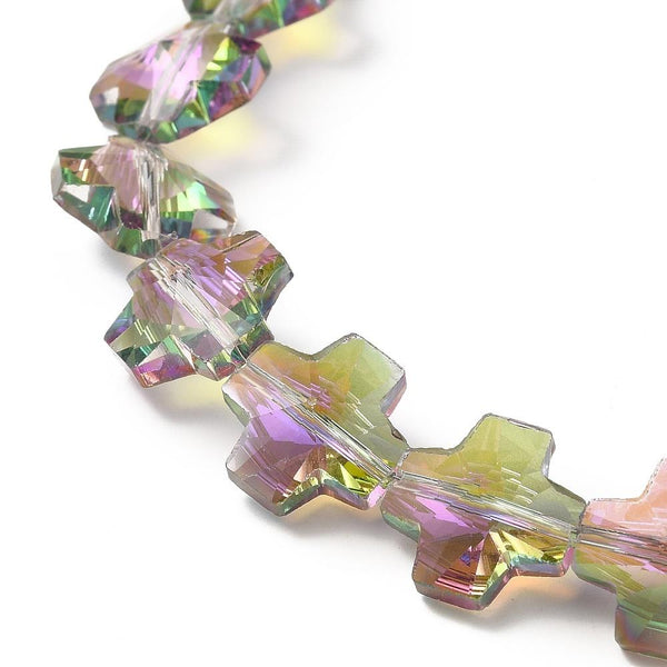 10 CROSS GLASS CRYSTAL BEADS PENDANTS 14mm RAINBOW AB LUSTRE GLS228