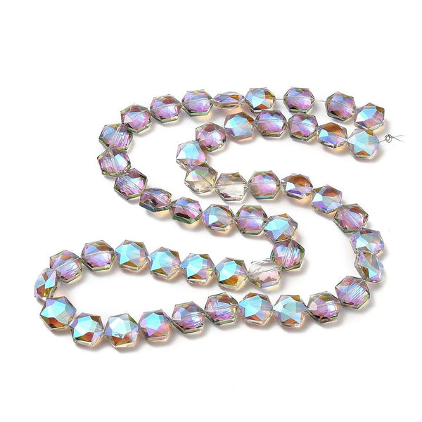10 PENDANT HEXAGON FACETED GLASS CRYSTAL BEADS 15mm RAINBOW AB LUSTRE GLS189