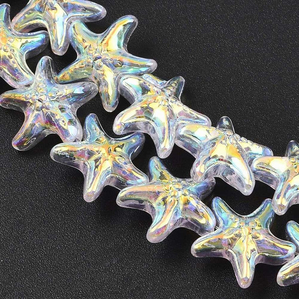 10 STAR FISH GLASS CRYSTAL BEADS PENDANTS 15mm RAINBOW AB LUSTRE GLS227