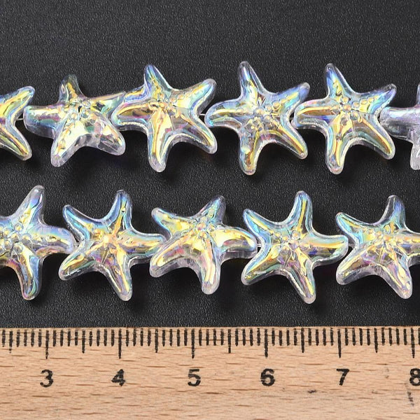 10 STAR FISH GLASS CRYSTAL BEADS PENDANTS 15mm RAINBOW AB LUSTRE GLS227
