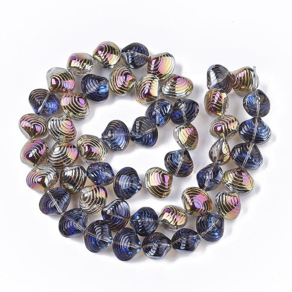 10 Glass Shell Beads 14mm Rainbow Purple Blue AB LUSTRE GLS240