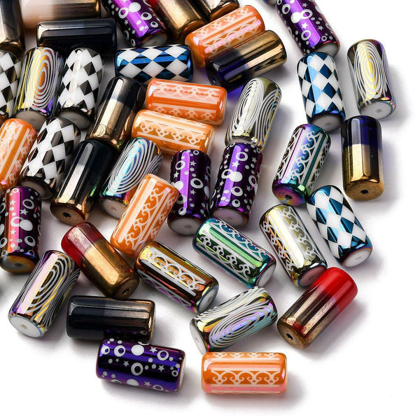 10 Patterned Glass Column Tube Beads 20mm x 8mm Hole 1.4mm GLS180