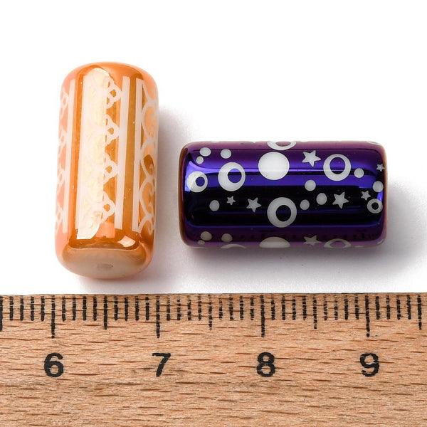 10 Patterned Glass Column Tube Beads 20mm x 8mm Hole 1.4mm GLS180