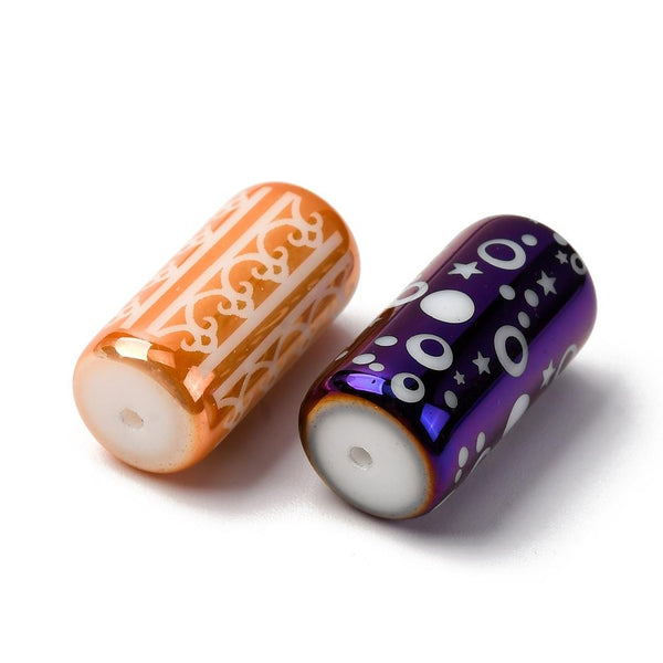 10 Patterned Glass Column Tube Beads 20mm x 8mm Hole 1.4mm GLS180