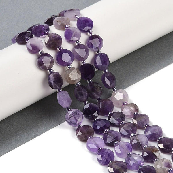 10 Natural Amethyst Gemstone Faceted Flat Round Disc Beads 10mm GS230