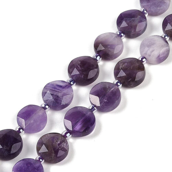 10 Natural Amethyst Gemstone Faceted Flat Round Disc Beads 10mm GS230