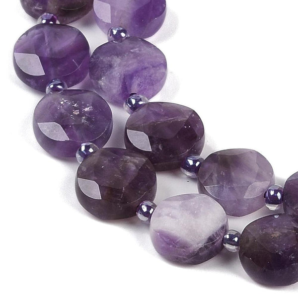 10 Natural Amethyst Gemstone Faceted Flat Round Disc Beads 10mm GS230