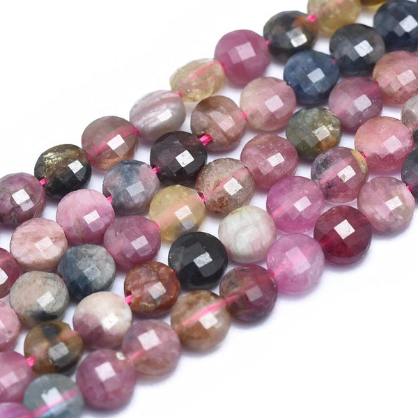 50 Natural Tourmaline Gemstone Faceted Flat Round Coin Beads 4mm x 2.5mm GS244