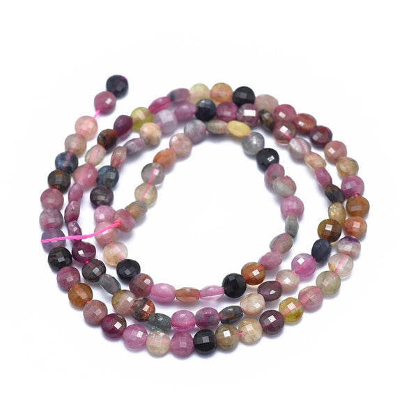 50 Natural Tourmaline Gemstone Faceted Flat Round Coin Beads 4mm x 2.5mm GS244
