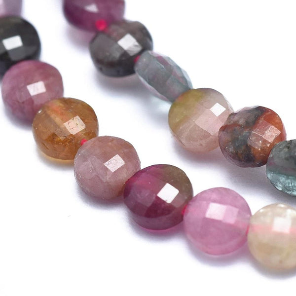 50 Natural Tourmaline Gemstone Faceted Flat Round Coin Beads 4mm x 2.5mm GS244