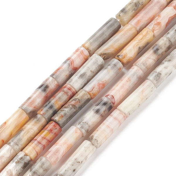 20 Crazy Lace Agate Gemstone Column tube Beads 14mm x 4mm GS242