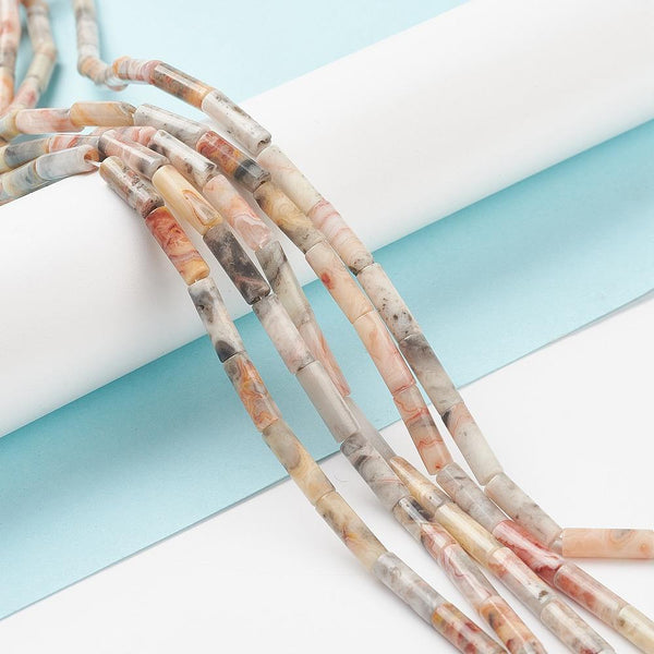 20 Crazy Lace Agate Gemstone Column tube Beads 14mm x 4mm GS242