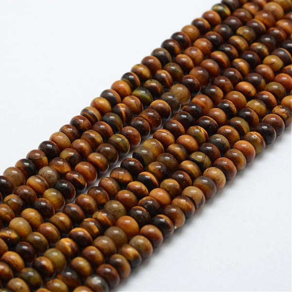 50 Tiger Eye Gemstone Rondelle Flat Round Beads 6mm x 4mm Jewellery Making GS216