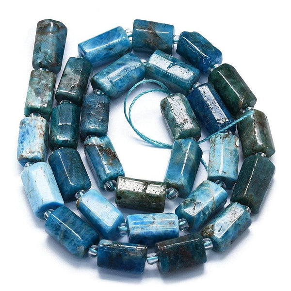 10 Natural Blue Apatite Gemstone Faceted Column Beads 13mm x 8mm GS214