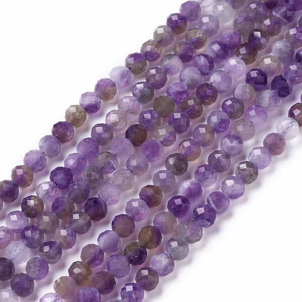 PURPLE AMETHYST FACETED ROUND GEMSTONE BEADS 4mm 1 STRAND GS240