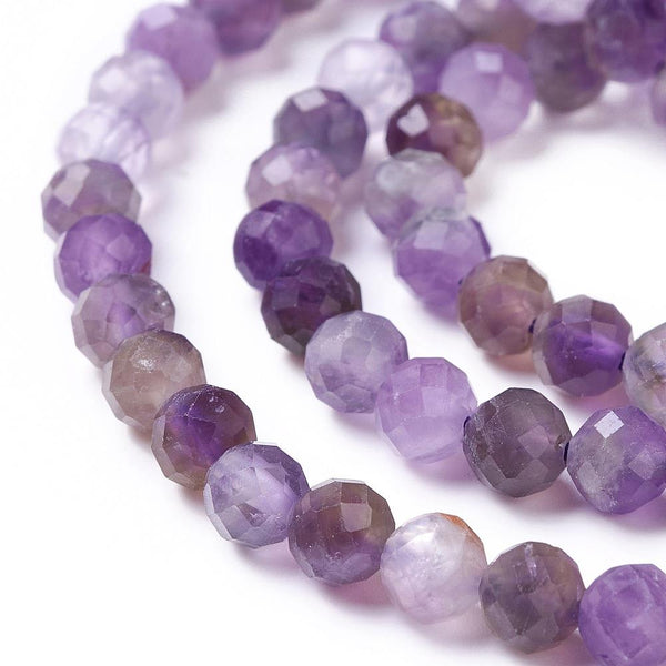 PURPLE AMETHYST FACETED ROUND GEMSTONE BEADS 4mm 1 STRAND GS240