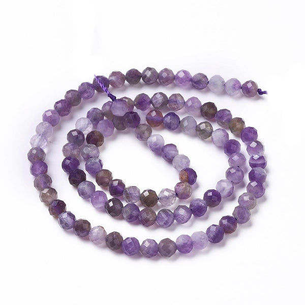 PURPLE AMETHYST FACETED ROUND GEMSTONE BEADS 4mm 1 STRAND GS240