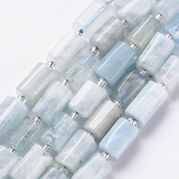 Natural Blue Aquamarine Gemstone Faceted Column Beads 11mm x 8mm 1 Strand GS246