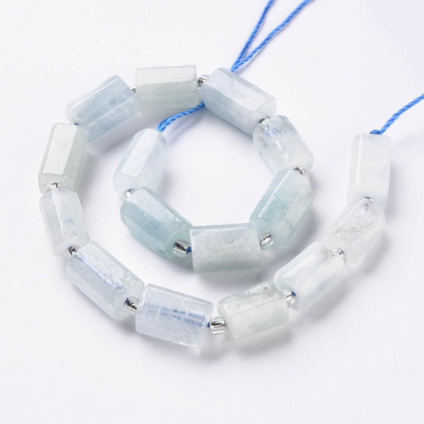 Natural Blue Aquamarine Gemstone Faceted Column Beads 11mm x 8mm 1 Strand GS246