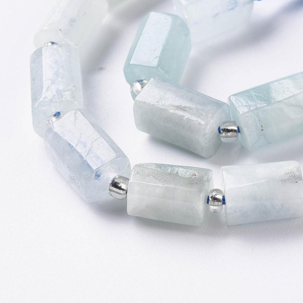 Natural Blue Aquamarine Gemstone Faceted Column Beads 11mm x 8mm 1 Strand GS246